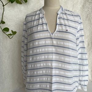 Tommy Hilfiger Blue & White Long Sleeve Blouse M